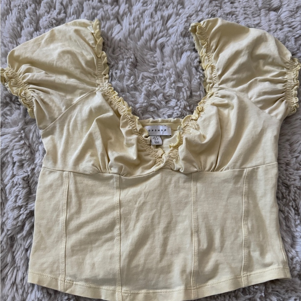 Topshop Yellow Puff Sleeve Ruffled Blouse